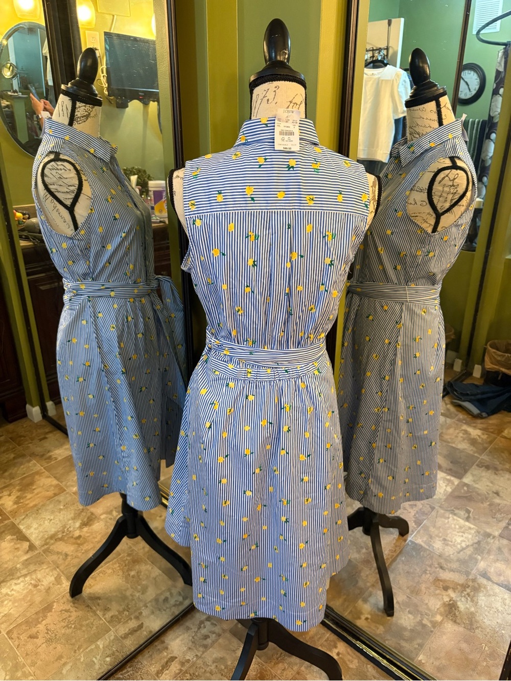 J. Crew Blue and Yellow Striped Midi Shirt Dress - Picture 2 of 4